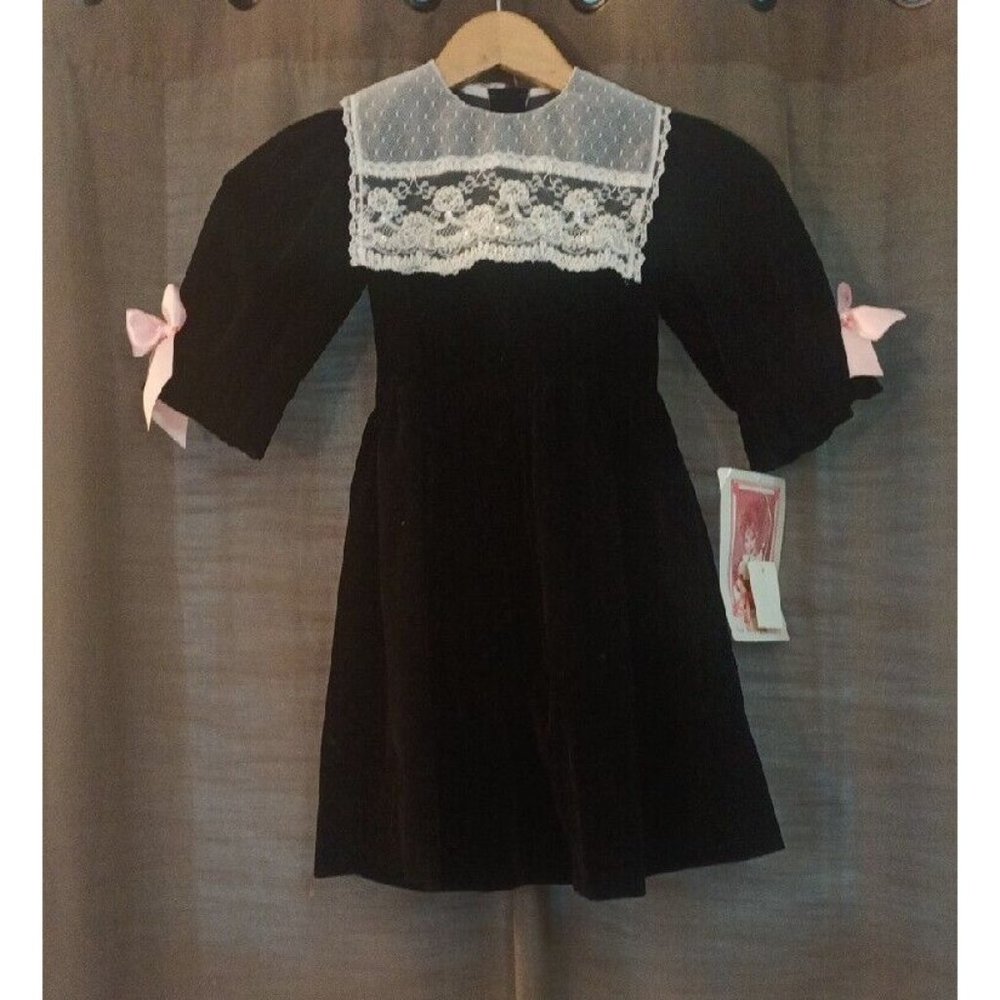 Nwt Girls Shara Too By Shara Vintage Black Velvet Dress Puritan Collar 6X